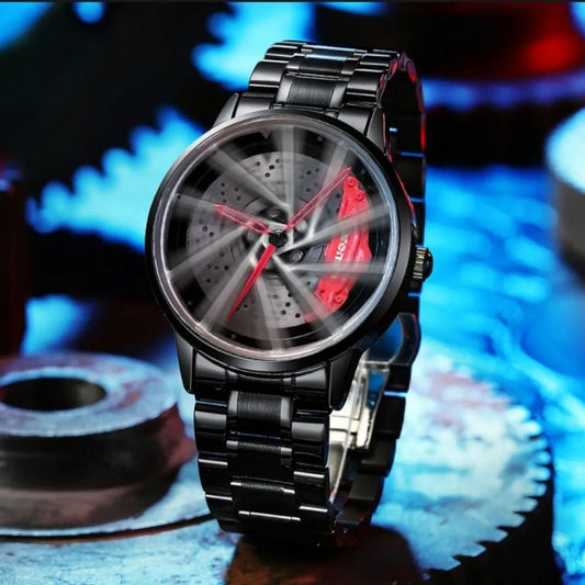 3D Car Hub Skeleton Design Watch Men Rotated waterproof